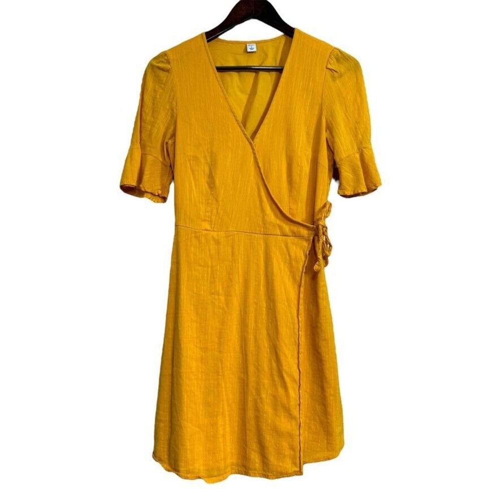 Boho Feminine Wrap Dress S Squash Gold Surplice Spring Housewife‎ Pin Up 90s Y2K